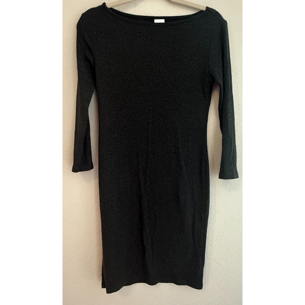 H&M Basics Black Ribbed Knit Bodycon Dress Long Sleeve Small S Slim Fit Casual